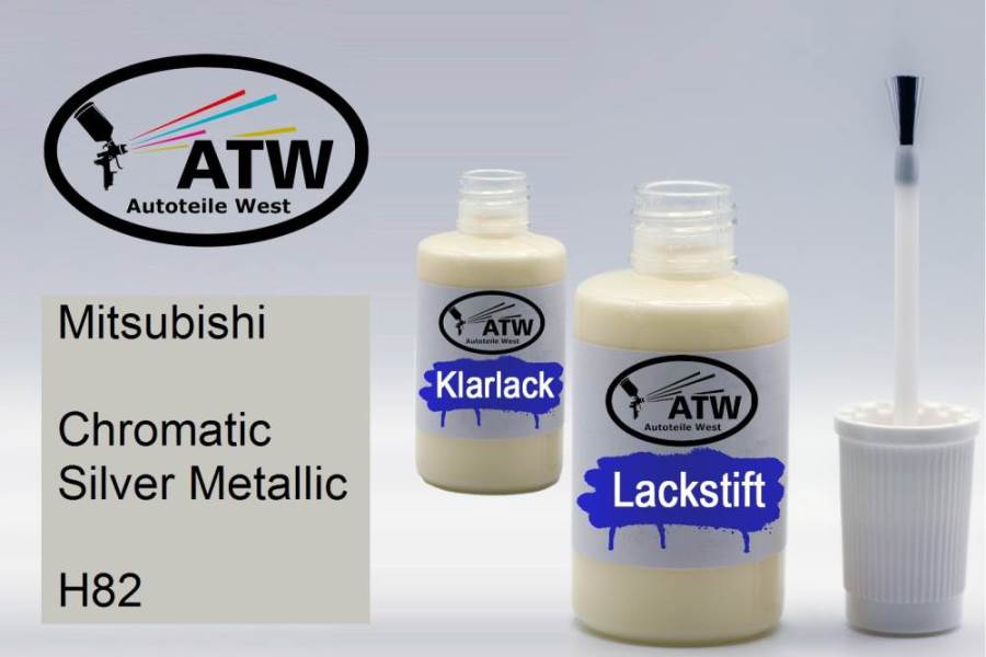 Mitsubishi, Chromatic Silver Metallic, H82: 20ml Lackstift + 20ml Klarlack - Set, von ATW Autoteile West.